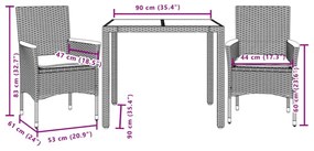 vidaXL3részes fekete polyrattan/akácfa kerti étkezőgarnitúra párnákkal