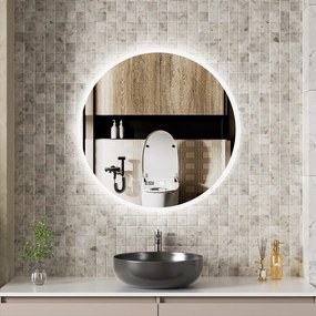 Erga Deam, kerek LED-es tükör 80cm, 3 színű lámpa, első világítás, páramentes fűtőbetét, ERG-V01-Deam-8080-CL