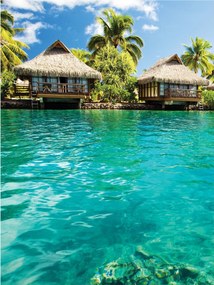 Fotótapéta Trópusi Paradicsom Bungaló vinil 184x254 Relaxáció Kék +ragasztó