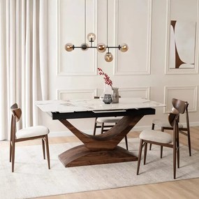 Bővíthető Márványhatású Kerámia Étkezőasztal Fehér/Dió Színben. ALICANTE 160-200 cm Belföldi Raktárból