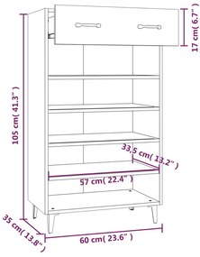 vidaXL magasfényű fehér szerelt fa cipőszekrény 60 x 35 x 105 cm