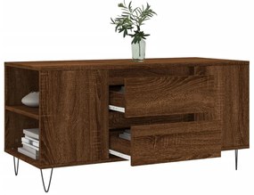 Barna tölgyszínű szerelt fa dohányzóasztal 102 x 44,5 x 50 cm