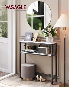 Előszobai konzolasztal, 2 szintes, márványfehér és tinta fekete színben