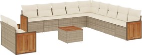 vidaXL 12 részes bézs polyrattan kerti ülőgarnitúra párnákkal