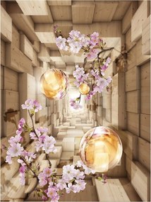 Flizelin fotótapéta Alagút Sakura Arany gömbök Perspektíva 206x275 +ragasztó