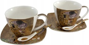 Home Elements Két csésze 250 ml-es készlet csészealjakkal és kanálokkal, Klimt, Kiss from
