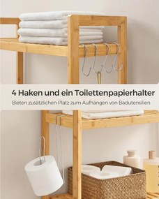 SONGMICS 3 Szintes Bambusz Tároló Állvány WC és Mosógép Fölé, Természetes Bézs