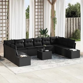 Kerti Kanapé Szett 11 pcs Fekete 344 x 209 x 85 cm Poli rattan
