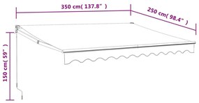 kék és fehér automata behúzható napellenző 3,5 x 2,5 m