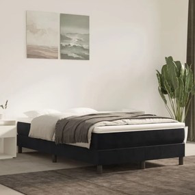 Fekete bársony rugós ágy matraccal 120 x 200 cm