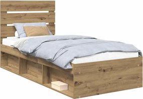 vidaXL Ágykeret fejtámlával Művészi tölgy 100 x 200 cm Tömör fenyőfa