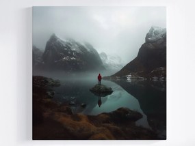 Poszter Norvégia Hegyek Fjord Tél Ember Magány 80x80