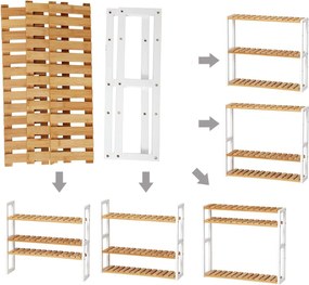 Bambusz fürdőszobai polc, 3 szintes állítható növénytartó, natúr