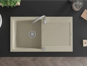 Mexen Leo gránit mosogató 1-medencés csöpögtetővel 900 x 500 mm, bézs, króm szifon - 6501901010-69