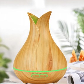 Tulipán alakú 500 mL XL párologtató USB-vel, RGB színes, ultrahangos, világosbarna, távirányítóval