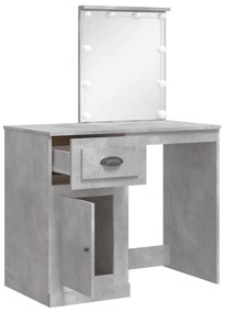 betonszürke fésülködőasztal LED-lámpákkal 90x42x132,5 cm