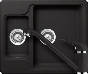 Schock Manhattan N-150 konyhai mosogatótálca 610 x 510 mm és Schock Cosmo konyhai csaptelep Cristalite Nero, fekete