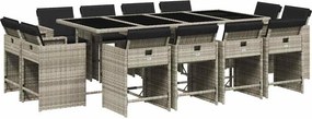vidaXL 13 részes szürke polyrattan kerti étkezőgarnitúra párnákkal
