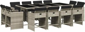 vidaXL 13 részes szürke polyrattan kerti étkezőgarnitúra párnákkal