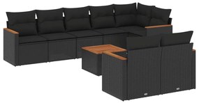 9 részes fekete polyrattan kerti ülőgarnitúra párnákkal