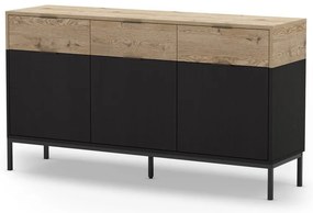 Fekete-natúr színű alacsony komód tölgyfa dekorral 150x80 cm Marion – Marckeric