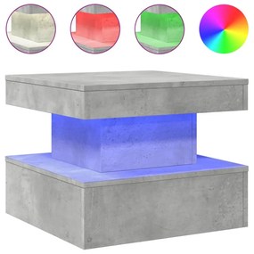 betonszürke dohányzóasztal LED-lámpákkal 50 x 50 x 40 cm