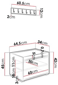 Előszoba bútor  Kendora 60 (6 db Pazara 60x30-as kárpitozott fali panelekkel) (fehér) (manila 32). 1054020