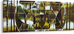 Kép - Geometrikus kollázs a skandináv erdők hátterében (120x50 cm)