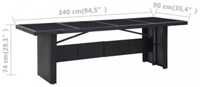 fekete polyrattan és üveg kerti asztal 240 x 90 x 74 cm
