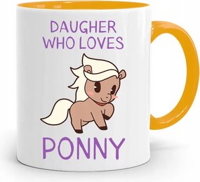Sárga Bögre Lányának Daughter Who Loves Ponny fényképes nyomtatással