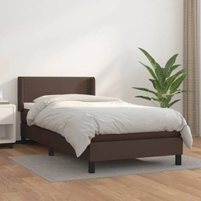Barna műbőr rugós ágy matraccal 90 x 200 cm