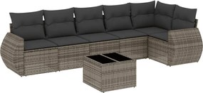 vidaXL 7 részes szürke polyrattan kerti ülőgarnitúra párnákkal