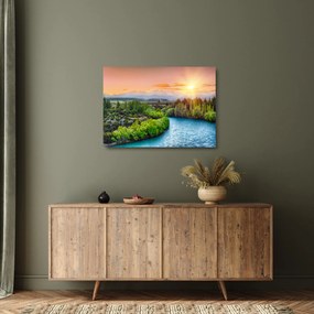Üveg kép - Erdei hegyvidéki táj (70x50 cm)