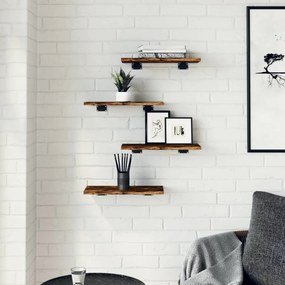 4 db füstös tölgy színű szerelt fa fali polc 40 x 20 x 1,5 cm