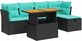 vidaXL 6 részes fekete polyrattan akácfa kerti ülőgarnitúra párnákkal