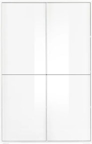 CITY négyajtós komód fehér, magasfényű lakkozott vázzal és előlapokkal