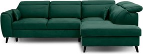 Zöld bársony kinyitható-tárolóhelyes sarokkanapé (jobb oldali-L alakú) Noble – ELTAP