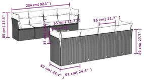 9 részes szürke polyrattan kerti ülőgarnitúra párnákkal