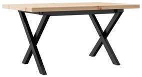 Tömör fenyőfa és acél X-vázú dohányzóasztal 80x50x40,5 cm