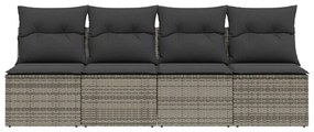 4 személyes szürke polyrattan kerti kanapé párnával