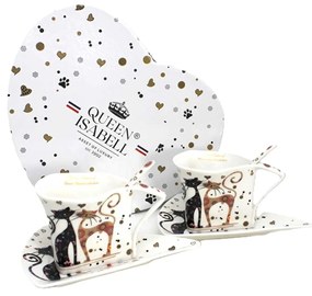 Cicás porcelán kávés csésze alj 2 személyes szett 180 ml kanállal díszdobozban