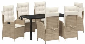 vidaXL Kert étkező szett párnával 7 pcs Bézs polirattan