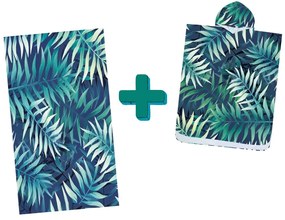 Strandkészlet BORNEO – Fürdőlepedő 100×180 cm és poncsó 80×145 cm, sötétkék