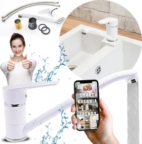 Konyhai Csaptelep Mosogató Csaptelep Álló Fehér Egyenes Smart Univerzális