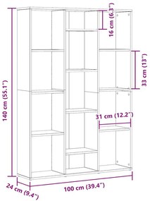 antik fa forgácslap térelválasztó/könyvszekrény 100x24x140 cm