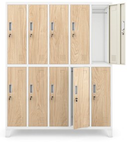 Pléh öltözőszekrény lábakon, 10 rekeszes BARTEK, 1360 x 1720 x 450 mm, Eco Design: fehér/ sonoma tölgy