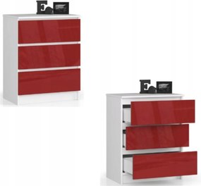 Komód szekrény K60 3 fiókos fehér piros fényes Akd