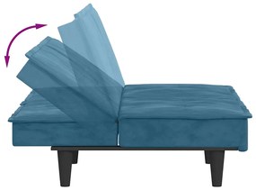 kék bársony kanapéágy pohártartókkal