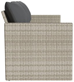3 személyes világosszürke polyrattan kerti kanapé párnával