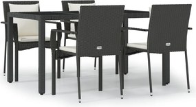 vidaXL 5 részes fekete polyrattan kerti étkezőgarnitúra párnákkal